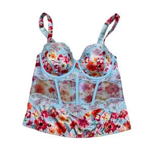 Victoria's Secret Womens Size M Happy Poppy Floral Lace Balconette Corset Top